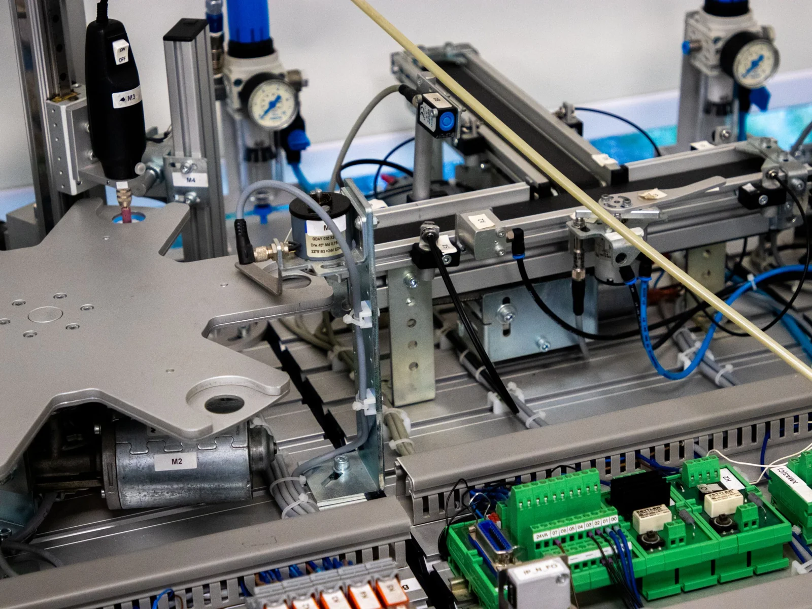 Stock photograph of specified mechanical, pneumatic and electrical components in equipment
